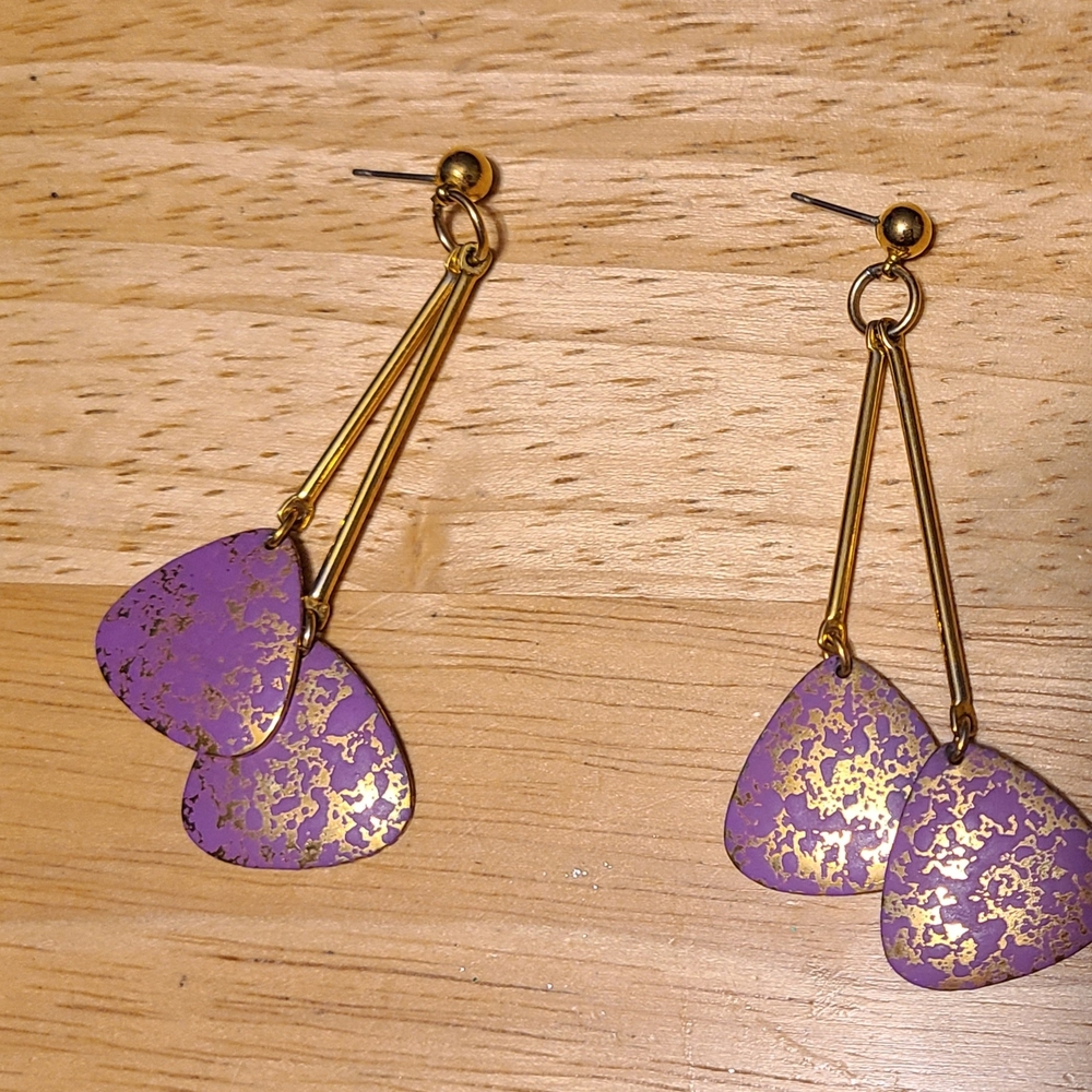 Elegant Purple and Gold Dangle Earrings